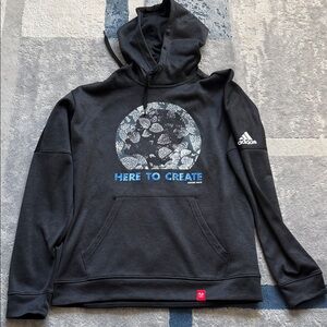 adidas Black Crewneck Hoodie with Blue 'Here To Create' Graphic